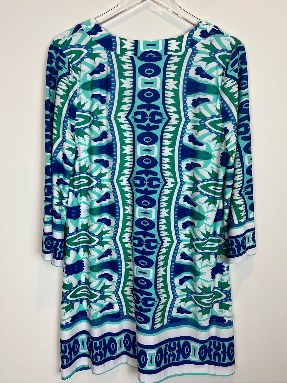 Beach Break Dress Swim Cover Up with Blue & Teal Abstract Print B Neck sz L - Picture 2 of 12